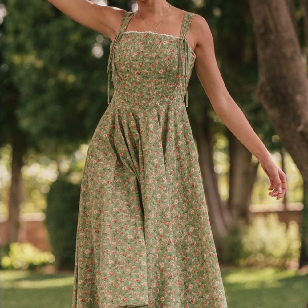 JessaKae Elise Green Floral Midi Dress